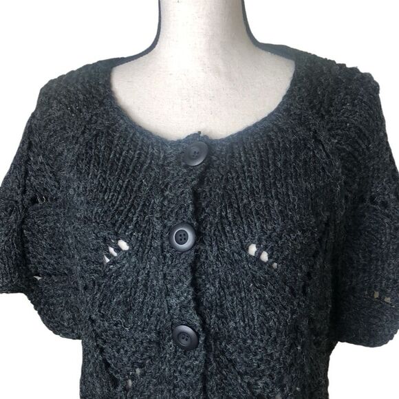 Mystree Dark Gray Open Knit Wool Blend Mixed Stitch Cropped Sweater Sz M/L - Picture 2 of 11